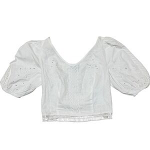 Express Embroidered Puff Sleeve Crop Top XS V-Neck Boho Eyelet Peasant Blouse